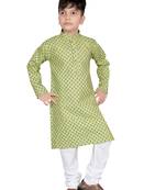 Green printed cotton poly boys-kurta-pyjama