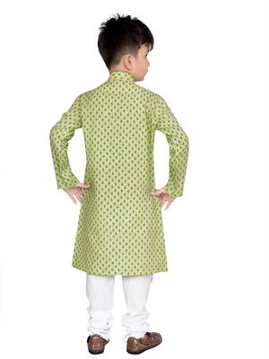 Green printed cotton poly boys-kurta-pyjama 2