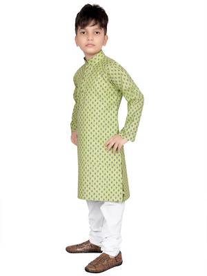 Green printed cotton poly boys-kurta-pyjama 3