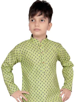 Green printed cotton poly boys-kurta-pyjama 4