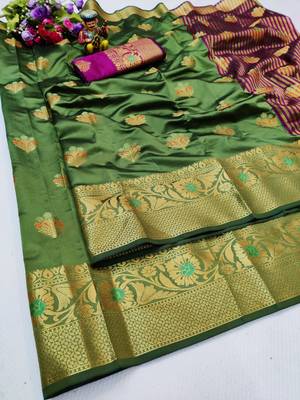 Mehendi woven silk saree with blouse 1
