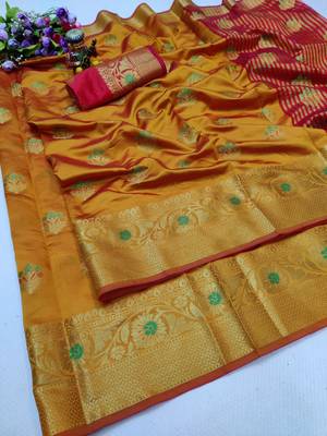 Mustard woven silk saree with blouse 1