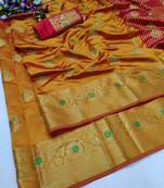 Mustard woven silk saree with blouse