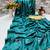 Turquoise printed silk saree with blouse