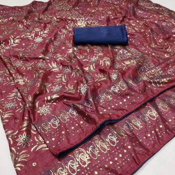 Maroon Printed silk blend Saree With Blouse 1