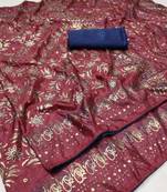 Maroon Printed Silk Blend Saree With Blouse
