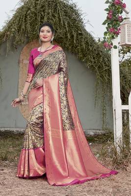 Navy blue woven silk saree with blouse 1