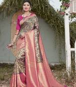 Navy blue woven silk saree with blouse