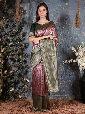 Purple woven silk saree with blouse 1