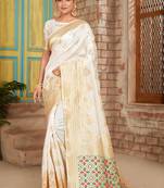 White woven silk saree with blouse