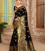 Black woven silk saree with blouse