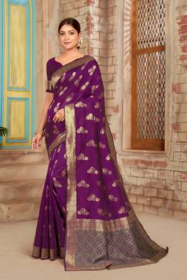 Purple woven silk saree with blouse 1