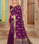 Purple woven silk saree with blouse