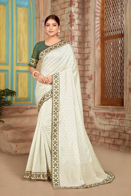 White woven silk saree with blouse 1
