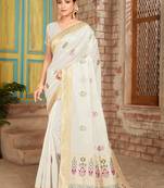 White woven silk saree with blouse
