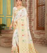 White woven silk saree with blouse