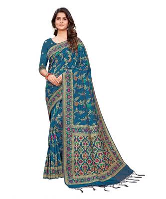 Teal silk blend Party & Festive Wear Saree 1