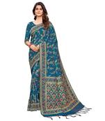 Teal silk blend Party & Festive Wear Saree