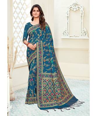 Teal silk blend Party & Festive Wear Saree 2