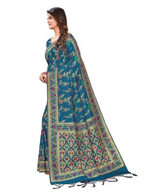 Teal silk blend Party & Festive Wear Saree 3
