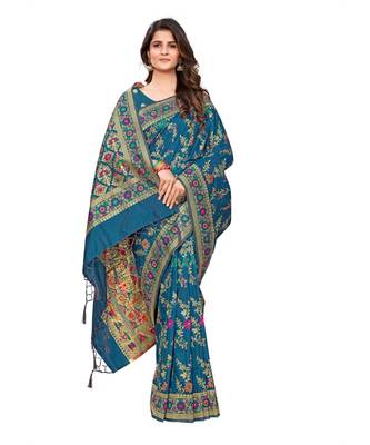 Teal silk blend Party & Festive Wear Saree 4