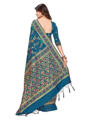 Teal silk blend Party & Festive Wear Saree 5