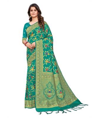 Green silk blend Party & Festive Wear Saree 1