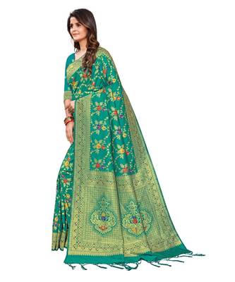 Green silk blend Party & Festive Wear Saree 3