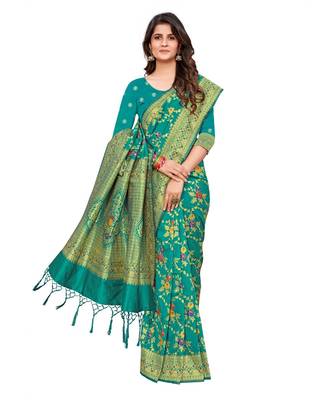 Green silk blend Party & Festive Wear Saree 4