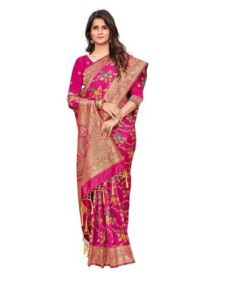 Pink silk blend Party & Festive Wear Saree 4