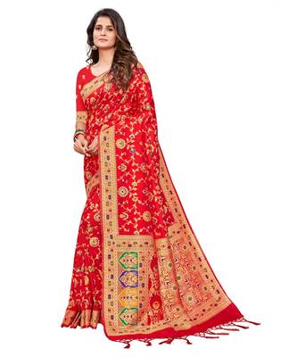Red silk blend Party & Festive Wear Saree 1