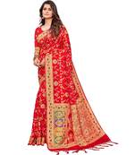 Red silk blend Party & Festive Wear Saree