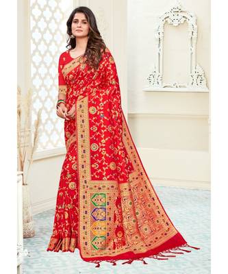 Red silk blend Party & Festive Wear Saree 2