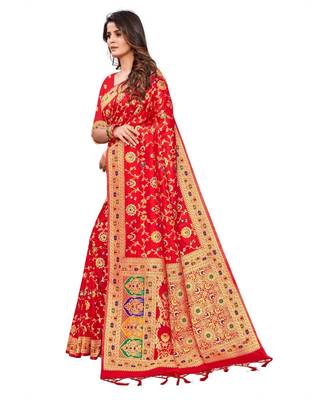 Red silk blend Party & Festive Wear Saree 3