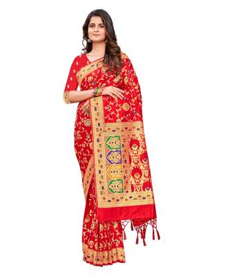 Red silk blend Party & Festive Wear Saree 4