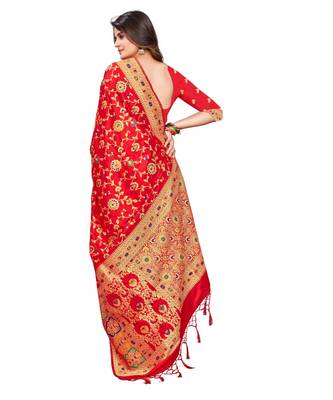 Red silk blend Party & Festive Wear Saree 5