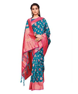 blue art silk saree Reguler Wear Saree 3