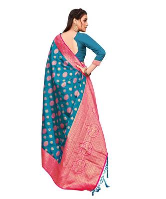 blue art silk saree Reguler Wear Saree 4