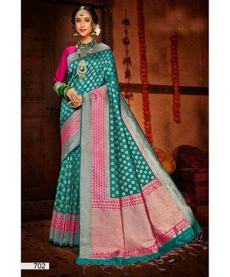 blue Thread Work semi silk saree Daily & Party Wear Saree With Blouse 1