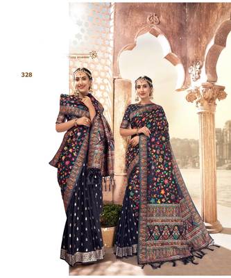 Navy Blue Thread Work Cotton Daily & Party Wear Saree With Blouse 1