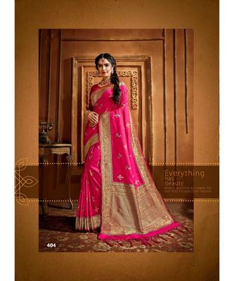 Pink Thread Work Spun Cotton Daily & Party Wear Saree With Blouse 1