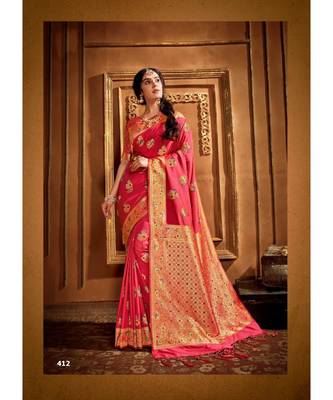 Peach Thread Work Spun Cotton Daily & Party Wear Saree With Blouse 1