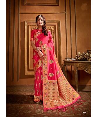 Peach Thread Work Spun Cotton Daily & Party Wear Saree With Blouse 1