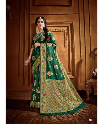 Green Thread Work Spun Cotton Daily & Party Wear Saree With Blouse 1