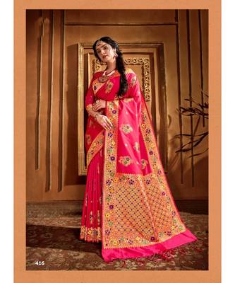 Peach Thread Work Spun Cotton Daily & Party Wear Saree With Blouse 1