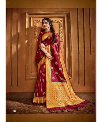 Maroon Thread Work Spun Cotton Daily & Party Wear Saree With Blouse 1