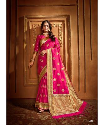 Pink Thread Work Spun Cotton Daily & Party Wear Saree With Blouse 1