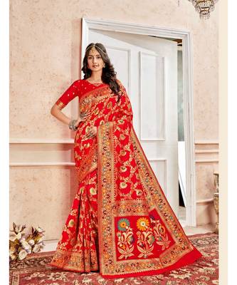 Red Thread Work Spun Cotton Daily & Party Wear Saree With Blouse 1