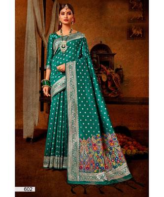 Green Thread & Zari Work semi silk saree Daily & Party Wear Saree With Blouse 1