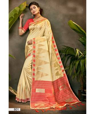 Beige Thread & Zari Work semi silk saree Daily & Party Wear Saree With Blouse 1
